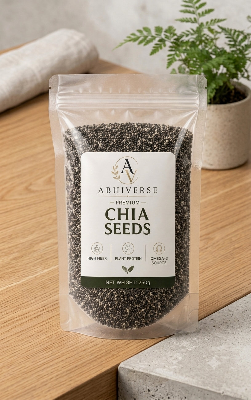 Abhiverse Premium Chia Seeds 250gm - Rich in Omega-3 & Fiber for Healthy Heart