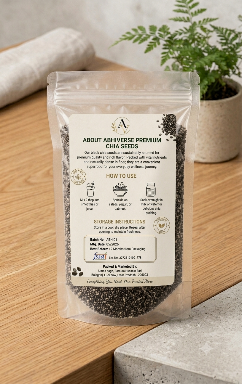 Abhiverse Premium Chia Seeds 250gm - Rich in Omega-3 & Fiber for Healthy Heart